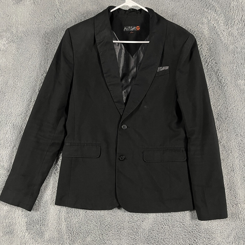 G by Guess Blazer Jacket Mens S Black Vented Back Shawl Lapel Single-Breasted